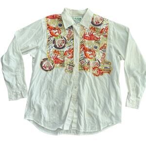 The Quacker Factory Lobster Collared Long Sleeve Button Down‎ Shirt Size Large